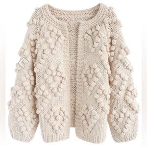 Chicwish Ivory Chunky Popcorn Heart Bubble Knit Long Sleeve Sweater Cardigan